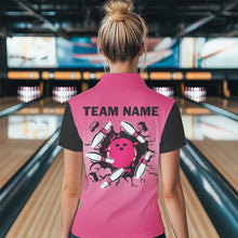 Load image into Gallery viewer, Personalized Black and Pink Retro Bowling Polo, Quarter Zip Team Shirts For Women Custom Bowling Gifts NQS9422