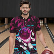 Load image into Gallery viewer, Bowling Polo, Quarter Zip Shirt For Men Custom pink and blue abstract Bowling Team league Jerseys NQS9423