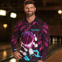 Load image into Gallery viewer, Bowling Polo, Quarter Zip Shirt For Men Custom pink and blue abstract Bowling Team league Jerseys NQS9423