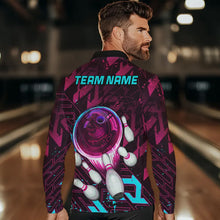 Load image into Gallery viewer, Bowling Polo, Quarter Zip Shirt For Men Custom pink and blue abstract Bowling Team league Jerseys NQS9423