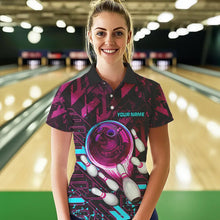 Load image into Gallery viewer, Bowling Polo, Quarter Zip Shirt For Women Custom pink and blue abstract Bowling Team league Jerseys NQS9423