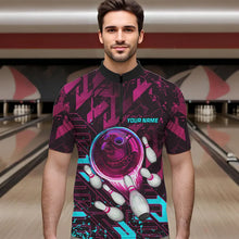 Load image into Gallery viewer, Bowling Polo, Quarter Zip Shirt For Men Custom pink and blue abstract Bowling Team league Jerseys NQS9423