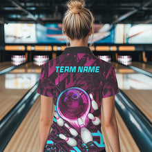 Load image into Gallery viewer, Bowling Polo, Quarter Zip Shirt For Women Custom pink and blue abstract Bowling Team league Jerseys NQS9423