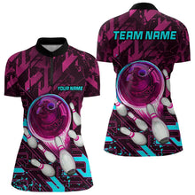 Load image into Gallery viewer, Bowling Polo, Quarter Zip Shirt For Women Custom pink and blue abstract Bowling Team league Jerseys NQS9423