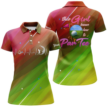 Colorful gradient Womens golf polo shirt custom this girl knows how to par tee, golf gifts for girl NQS5527