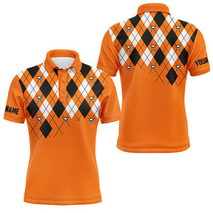 Mens golf polo shirt plus size orange argyle plaid golf skull pattern custom mens halloween golf tops NQS6196