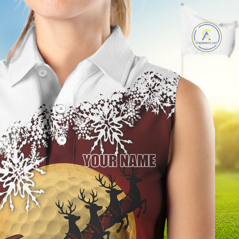 Christmas Sleeveless Golf Polo Shirts For Women Custom Ladies Golf Outfit, Christmas Golf Gifts NQS10926