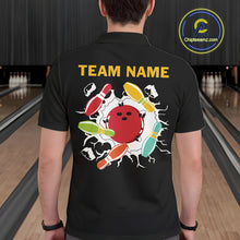 Load image into Gallery viewer, Personalized Black and Colorful Retro Bowling Polo, 1/4 Zip Team Shirts For Men Custom Bowling Gifts NQS11106