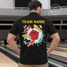 Load image into Gallery viewer, Personalized Black and Colorful Retro Bowling Polo, 1/4 Zip Team Shirts For Men Custom Bowling Gifts NQS11106