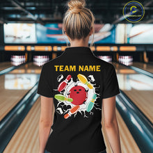 Load image into Gallery viewer, Personalized Black and Colorful Retro Bowling Polo, 1/4 Zip Team Shirt For Women Custom Bowling Gifts NQS11106
