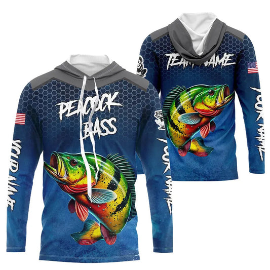 Blue camo Peacock Bass fishing Custom performance long sleeve team Bass fishing tournament shirts NQS9240
