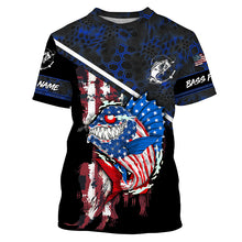 Load image into Gallery viewer, American Flag funny angry Bass fishing blue camo Custom Name Fishing Shirts NQS2995