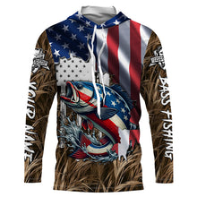 Load image into Gallery viewer, American flag patriotic Largemouth Bass camo fishing, custom mens long sleeve shirts NQS1476