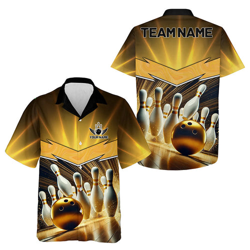 Custom Name Black And Gold Hawaiian bowling shirts, Bowling Team button up shirts NQS9745