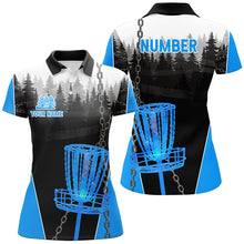 Load image into Gallery viewer, Womens Disc golf polo shirts custom black chain disc golf jerseys, disc golf outfit | Blue NQS7517