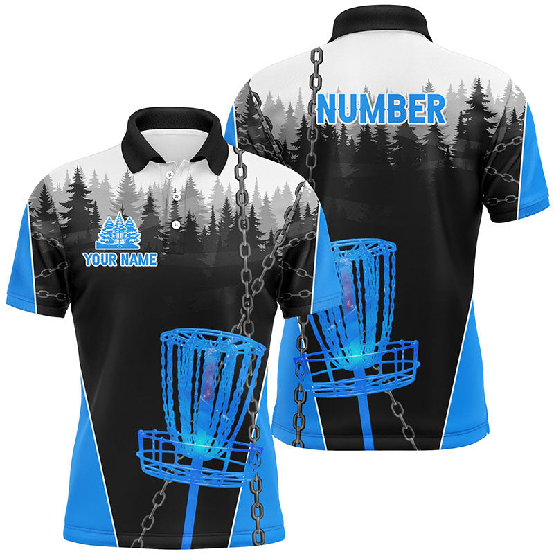 Mens Disc golf polo shirts custom black chain disc golf jerseys, disc golf outfit | Blue NQS7517
