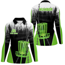 Load image into Gallery viewer, Womens Disc golf polo shirts custom black chain disc golf jerseys,disc golf outfit | Green NQS7518