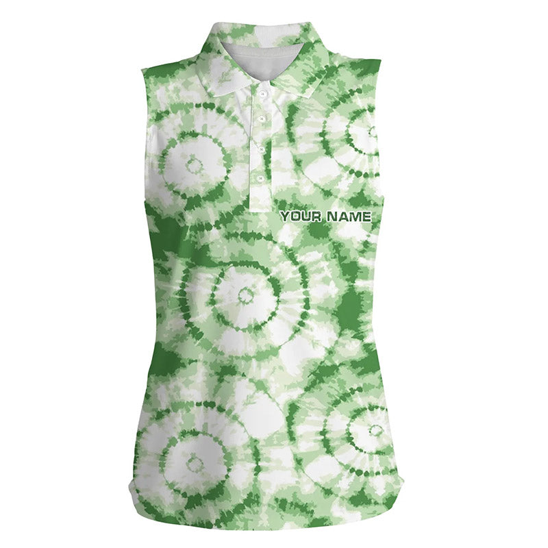 Womens sleeveless polo shirts with green tie dye pattern custom name team golf tops for women NQS5545