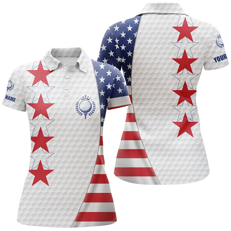 American flag Womens golf polo shirt custom patriotic white golf ball skin shirt for ladies NQS7888