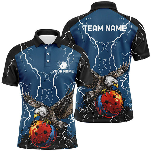 Men's bowling Polo, Quarter Zip shirts Custom Eagle bowling lightning storm team league jerseys | Blue NQS7893