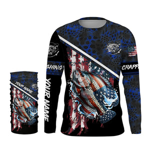 American Flag crappie fishing blue camo Custom Name Fishing Shirts UV Protection NQS3643
