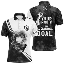Load image into Gallery viewer, Your hole is my goal custom name black and white smoke Mens golf polo shirt, best mens golf apparel NQS6007