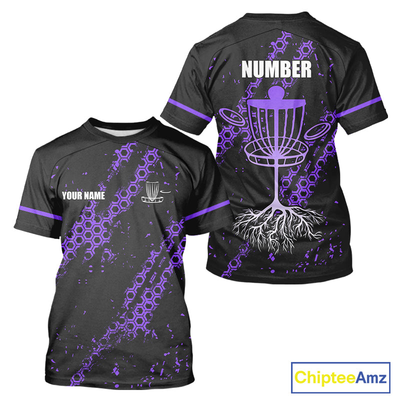 Black and Purple Hexagon Pattern Disc Golf T-Shirt custom Team disc golf jerseys NQS10931