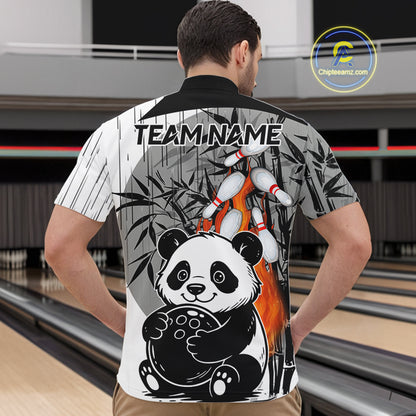 Black and White Panda Bowling Shirts For men Custom Funny Team Bowling Jerseys, Bowling Uniform NQS11113