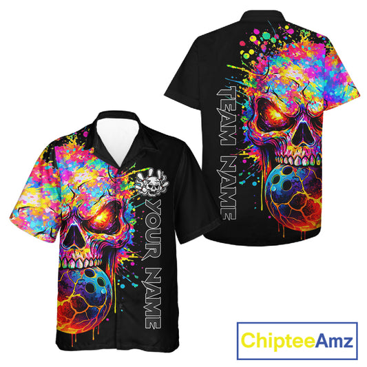 Colorful Skull bowling jerseys Bowling Hawaiian Shirt Custom Bowling Team shirt for bowlers NQS11317