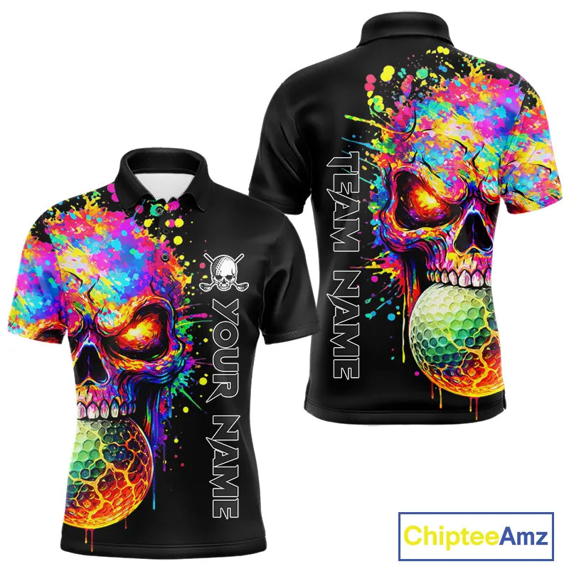 Colorful Skull Golf jerseys Black Golf polo shirts For Men Custom Team mens golf clothes NQS11318