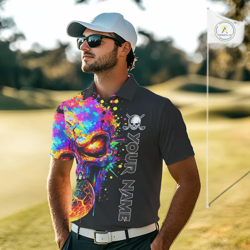 Colorful Skull Golf jerseys Black Golf polo shirts For Men Custom Team mens golf clothes NQS11318