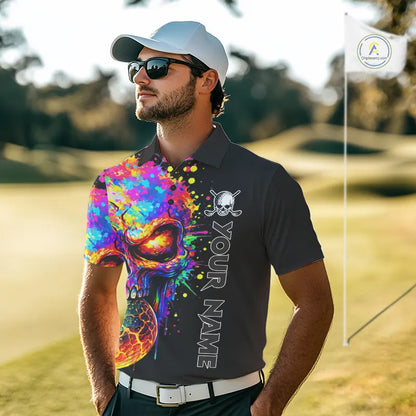 Colorful Skull Golf jerseys Black Golf polo shirts For Men Custom Team mens golf clothes NQS11318