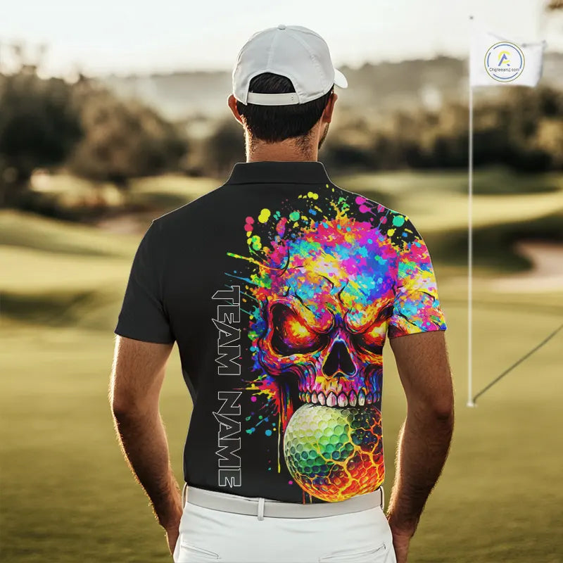 Colorful Skull Golf jerseys Black Golf polo shirts For Men Custom Team mens golf clothes NQS11318