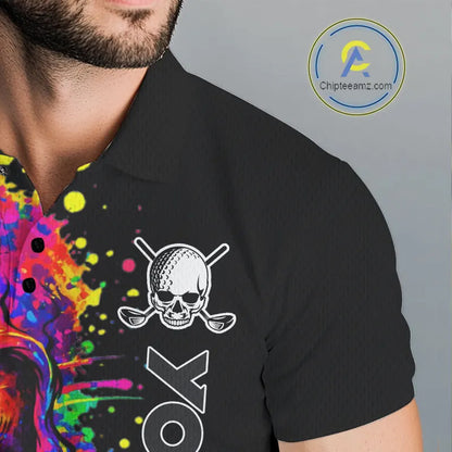 Colorful Skull Golf jerseys Black Golf polo shirts For Men Custom Team mens golf clothes NQS11318