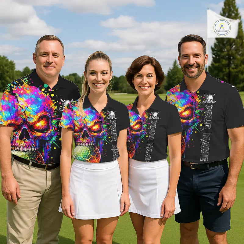 Colorful Skull Golf jerseys Black Golf polo shirts For Men Custom Team mens golf clothes NQS11318