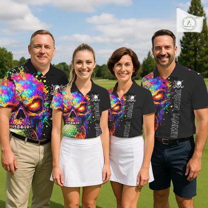 Colorful Skull Golf jerseys Black Golf polo shirts For Men Custom Team mens golf clothes NQS11318