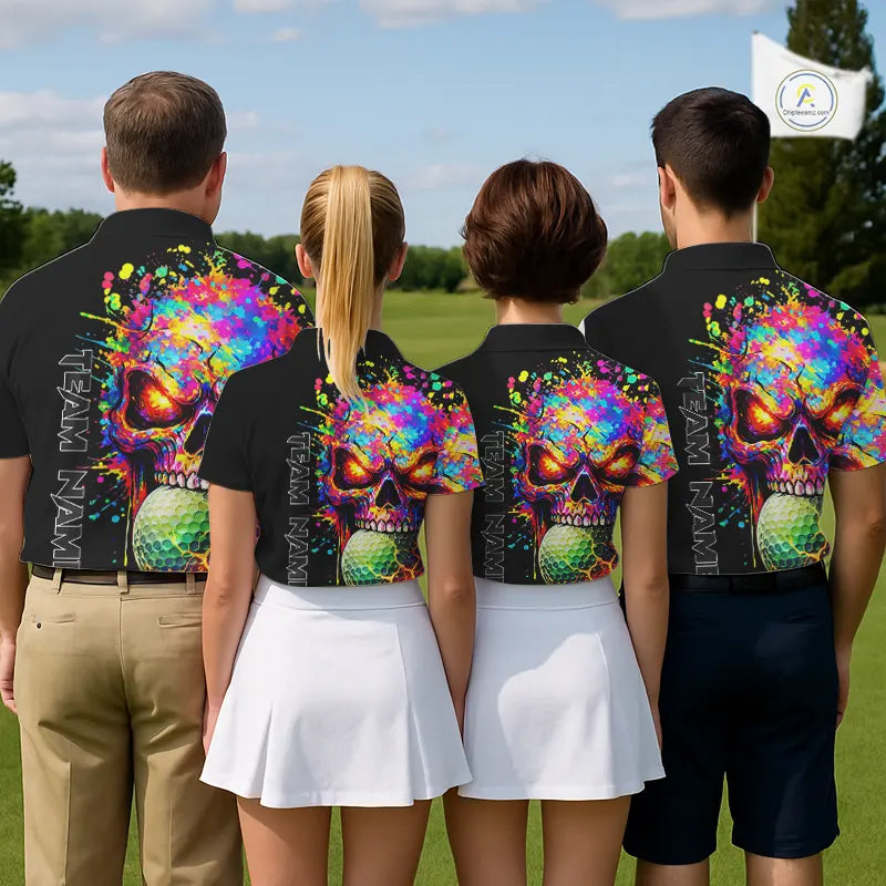 Colorful Skull Golf jerseys Black Golf polo shirts For Men Custom Team mens golf clothes NQS11318