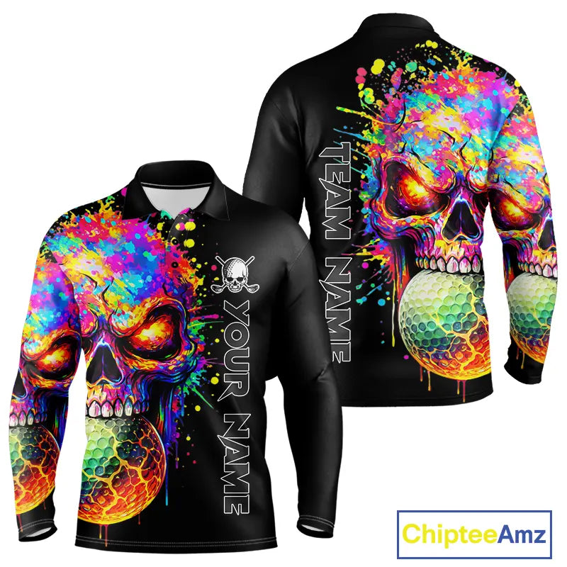 Colorful Skull Golf jerseys Black Golf polo shirts For Men Custom Team mens golf clothes NQS11318