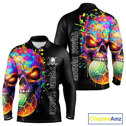 Colorful Skull Golf jerseys Black Golf polo shirts For Men Custom Team mens golf clothes NQS11318