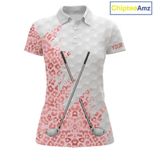 Load image into Gallery viewer, Pink glitter Leopard skin pattern custom name white Womens golf polo shirts, team ladies golf tops NQS11526