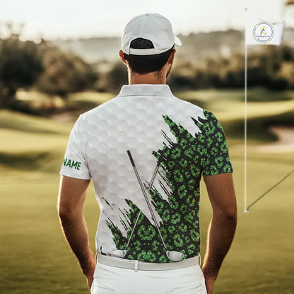 Green glitter Leopard skin pattern custom name white Mens golf polo shirts, team golf tops for men NQS11527