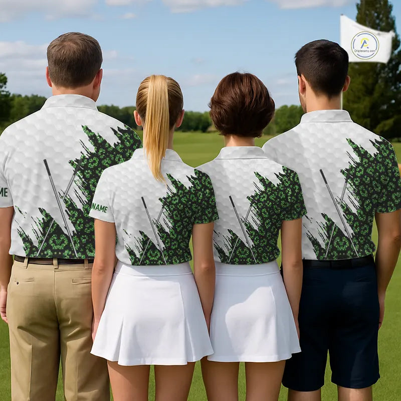 Green glitter Leopard skin pattern custom name white Mens golf polo shirts, team golf tops for men NQS11527