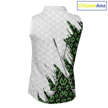 Load image into Gallery viewer, Green glitter Leopard skin pattern custom name white sleeveless polo shirts, team ladies golf tops NQS11527