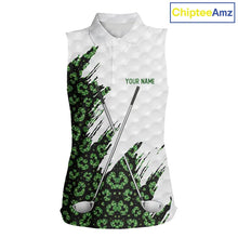 Load image into Gallery viewer, Green glitter Leopard skin pattern custom name white sleeveless polo shirts, team ladies golf tops NQS11527