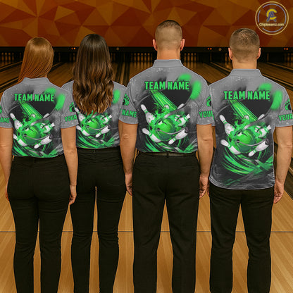 Green Sugar Skull Tattoo Custom Women Bowling Polo, Quarter Zip Shirts,Team Bowling Jerseys NQS11529