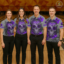 Load image into Gallery viewer, Purple Sugar Skull Tattoo Custom Mens Bowling Polo, Quarter Zip Shirts,Team Bowling Jerseys NQS11530