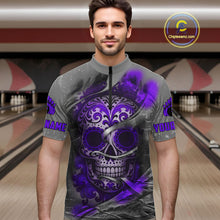 Load image into Gallery viewer, Purple Sugar Skull Tattoo Custom Mens Bowling Polo, Quarter Zip Shirts,Team Bowling Jerseys NQS11530
