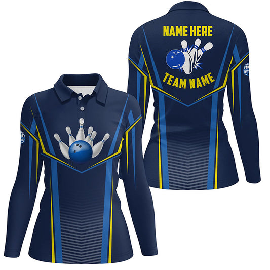 Bowling polo shirts for women custom bowling ball pins, Bowling Team League Shirt | Blue NQS6210