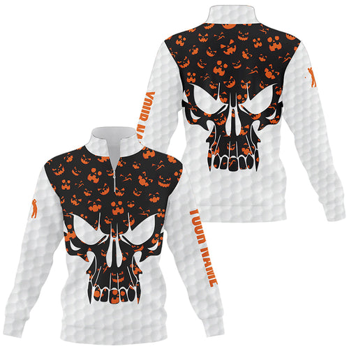 Halloween pattern Quarter zip golf sweatshirt custom skull golf ball shirt, Halloween golf sweater NQS8542