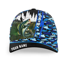 Load image into Gallery viewer, Largemouth Bass fishing blue camo Custom fishing hat Unisex Fishing Baseball Angler fishing hat cap NQS6696